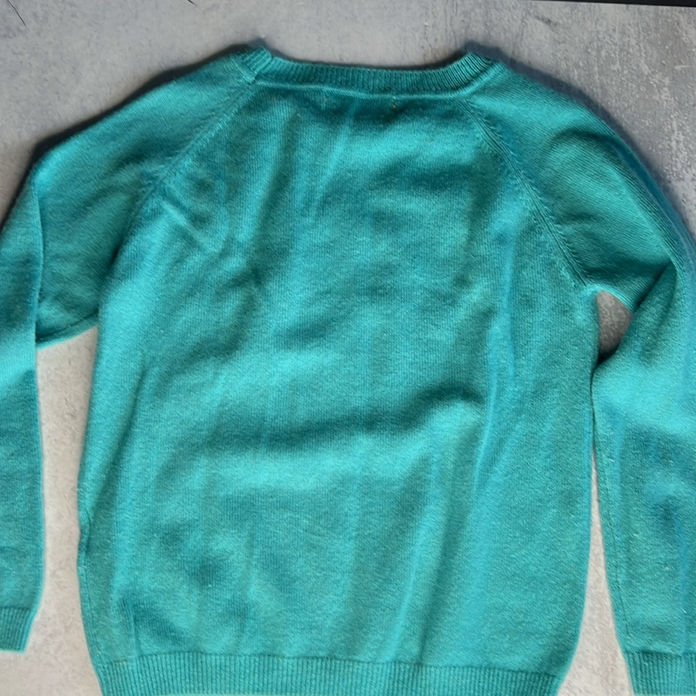 Lingua Franca girls sweater cashmere embroidered It’s Cool to be Kind turquoise - Picture 6 of 7